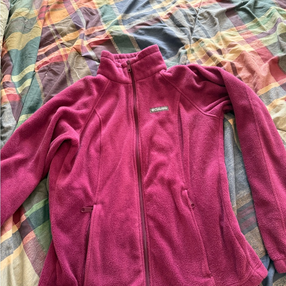 Columbia Jacket Women Small Pink Full Zip Fleece Jacket Preowned Lightly Worn